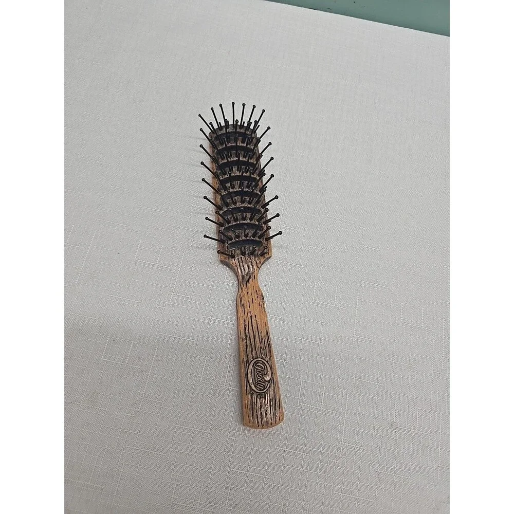 Vintage Goody Nylon Bristles Smoothing Hair Brush Brown Faux Wood Grain 7.75”